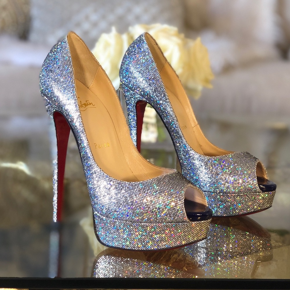 New Christian Louboutin Glitter Lady Peep